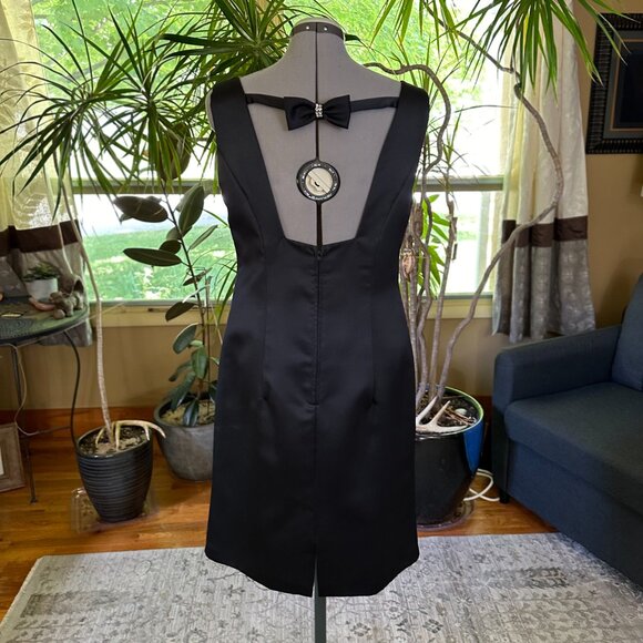 Vintage Niki Livas Black Satin Dress Rhinestone Bow in Back 12 Original USA - Picture 3 of 8
